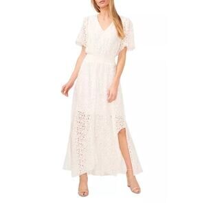 CeCe Summer White Lace Maxi Dress Cottage boho Chic Euro Vacation XL